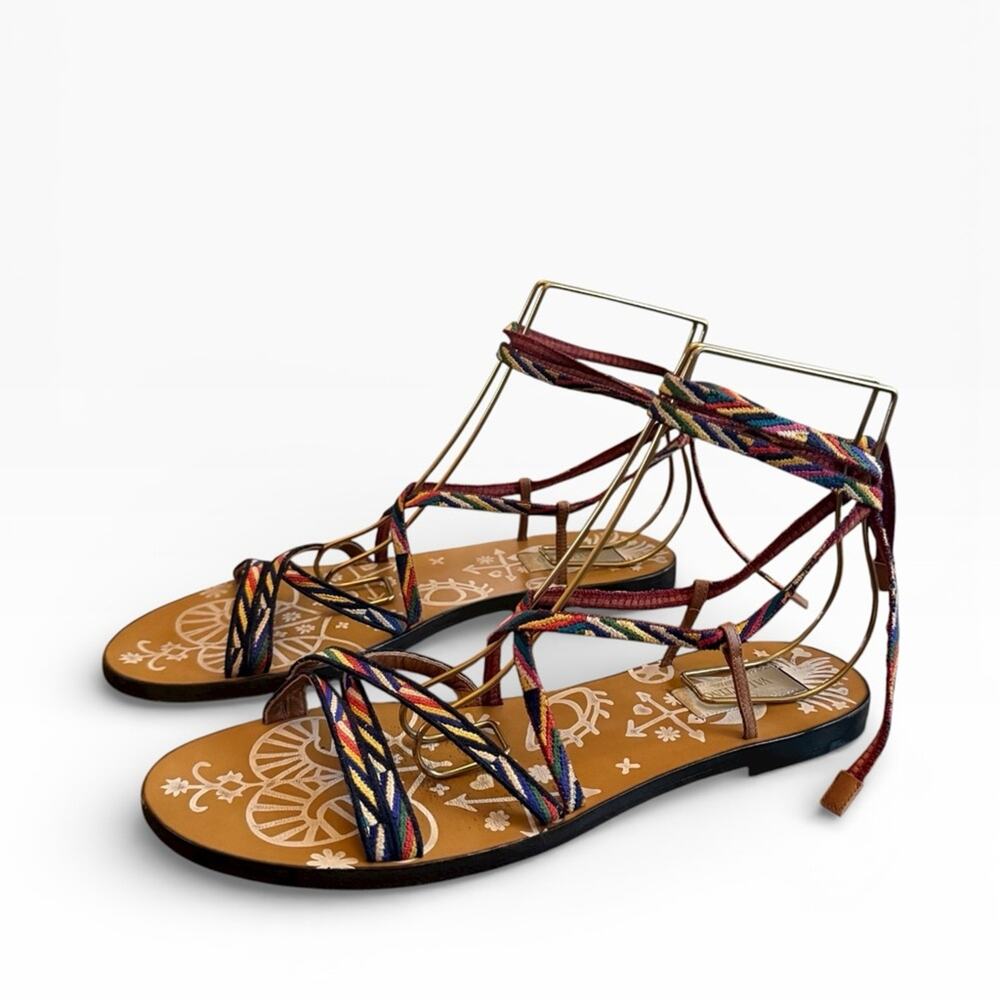 Valentino Garavani Santeria Lace-Up Tribal Boho Painted Sandals EU 38 US 8